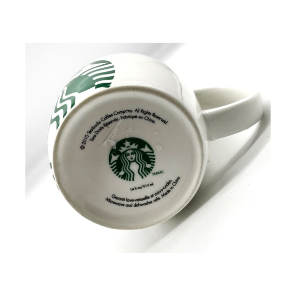 Starbucks 2010 Coffee Tea Mug Mermaid Siren Large Logo 14 Oz White Green - Picture 2 of 4